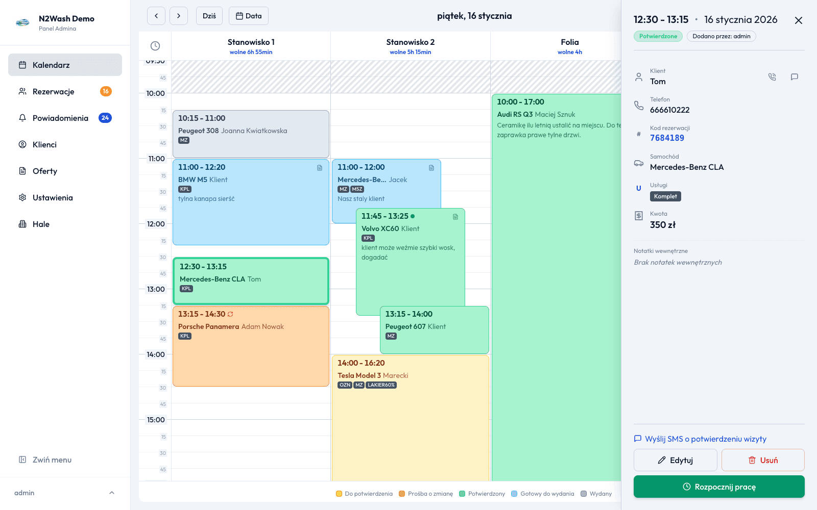 Carfect — kalendarz rezerwacji