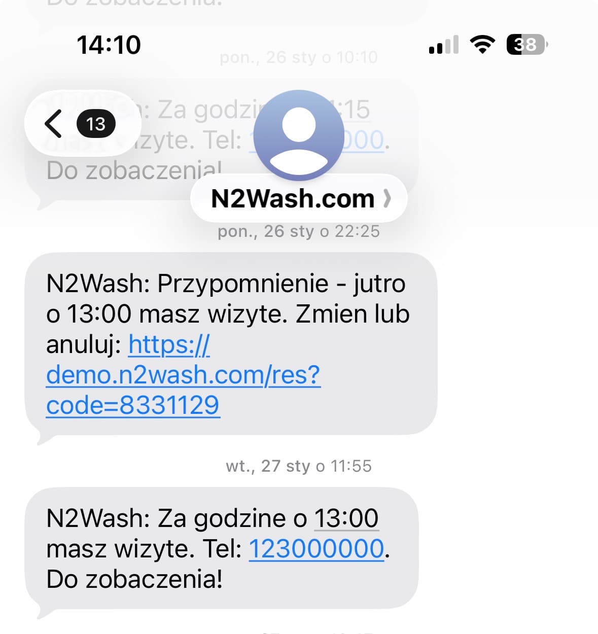 SMS przypomnienie o wizycie w myjni z systemu Carfect
