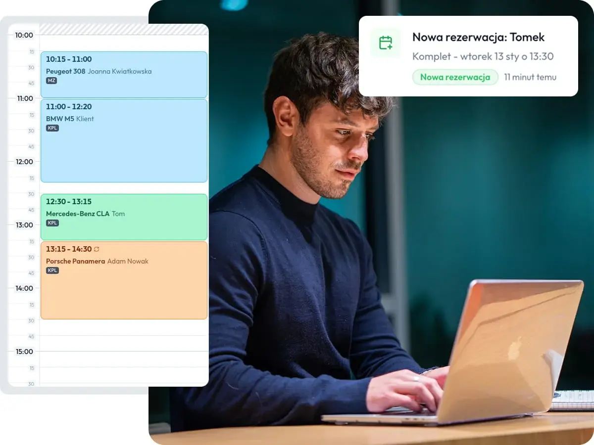 Edycja rezerwacji w kalendarzu Carfect z powiadomieniem o nowej rezerwacji