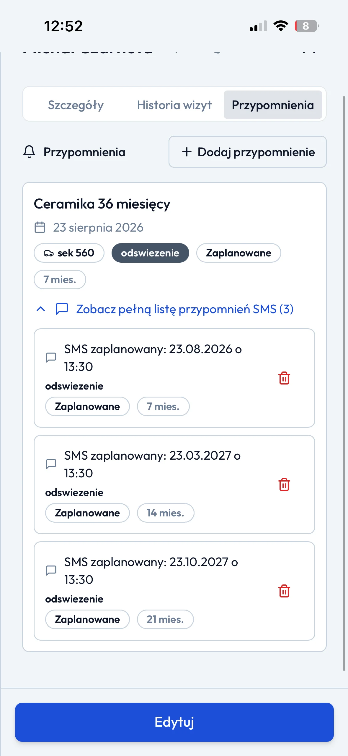 Automatyczne przypomnienia SMS o przeglądach powłok ceramicznych - zwiększ stały dochód ze świadczonych usług
